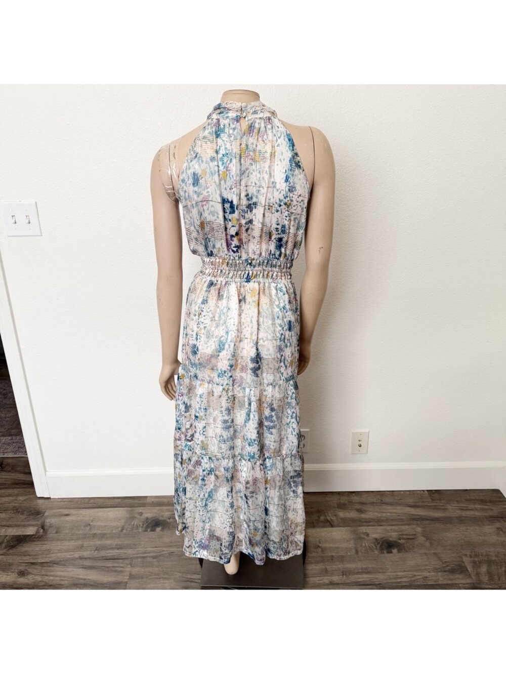 Anthropologie High-Neck Floral Maxi Dress in Blue and Cream NWT - Picture 3 of 10